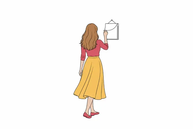 窓辺でカレンダーをめくる後ろ姿の挿絵