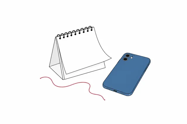 めくったカレンダーと伏せたスマホの挿絵