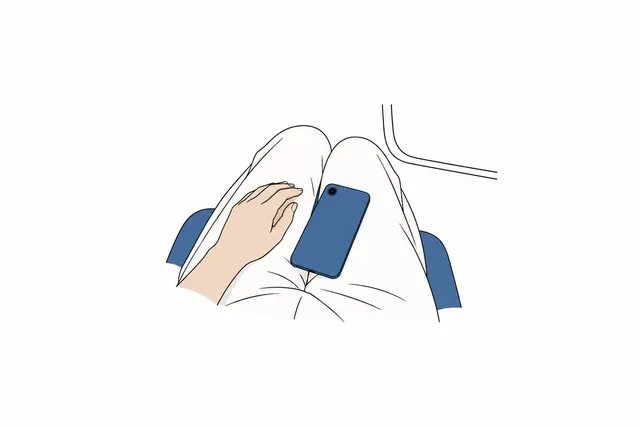 電車の座席で膝の上に伏せたスマートフォンの挿絵