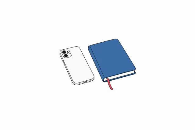 伏せたスマホと閉じた手帳の挿絵