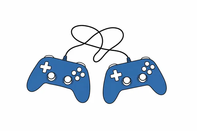 机に並んだゲームのコントローラー二つの挿絵
