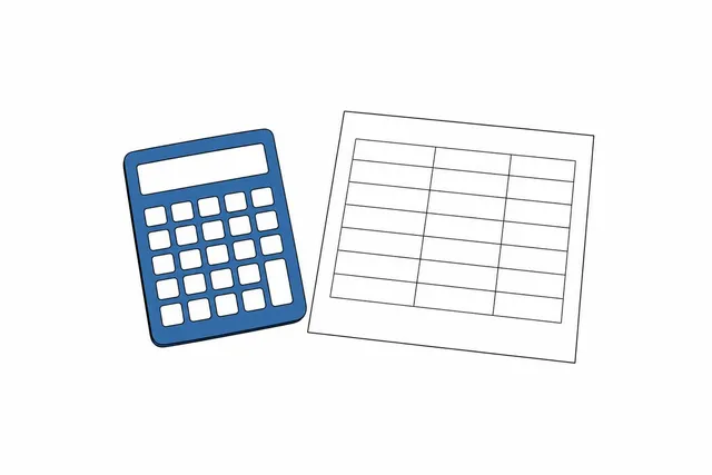 電卓と罫線だけの料金表を並べた机の挿絵