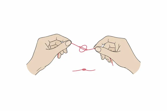 糸を結びなおす手元と小さな結び目の挿絵